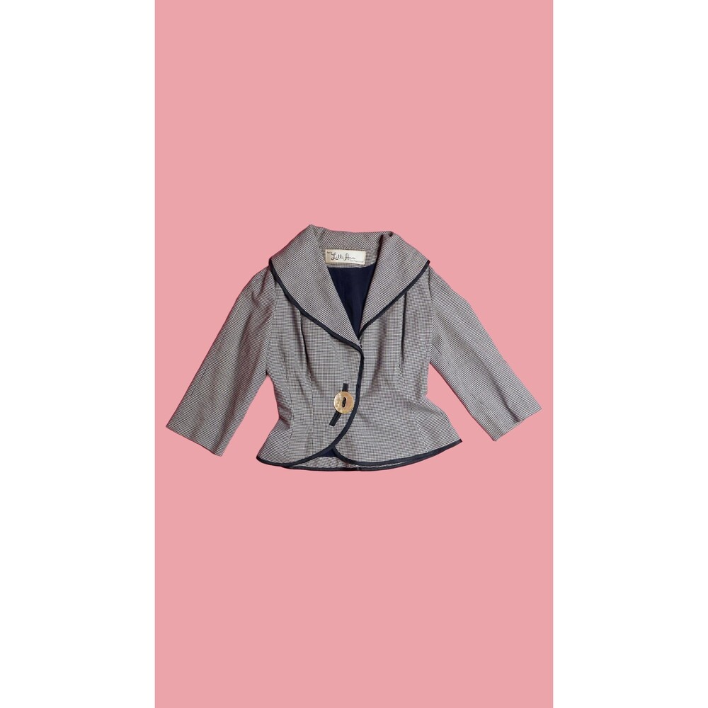 1940s-1950s LILLI ANN HOUNDSTOOTH. Cropped Waist Jacket. Small. As Is